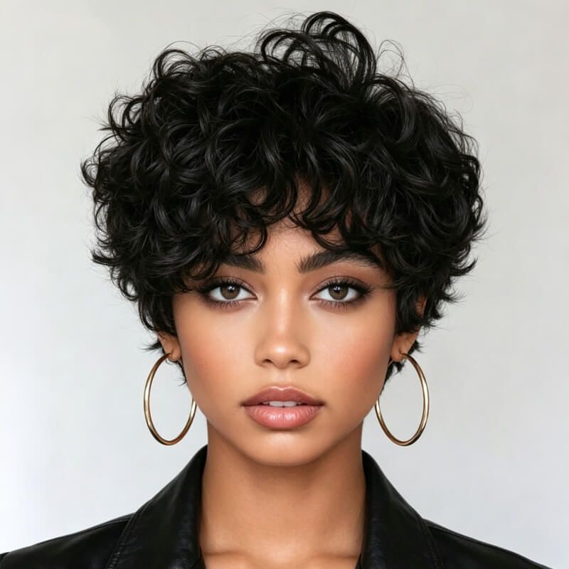 3 Seconds Wear Pixie Cut Wig Human Hair Glueless Short Curly Wig Pre Plucked for Black Women