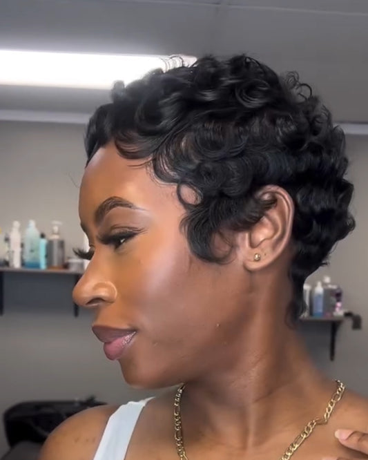 Highlight Wavy Short Curly Pixie Wig