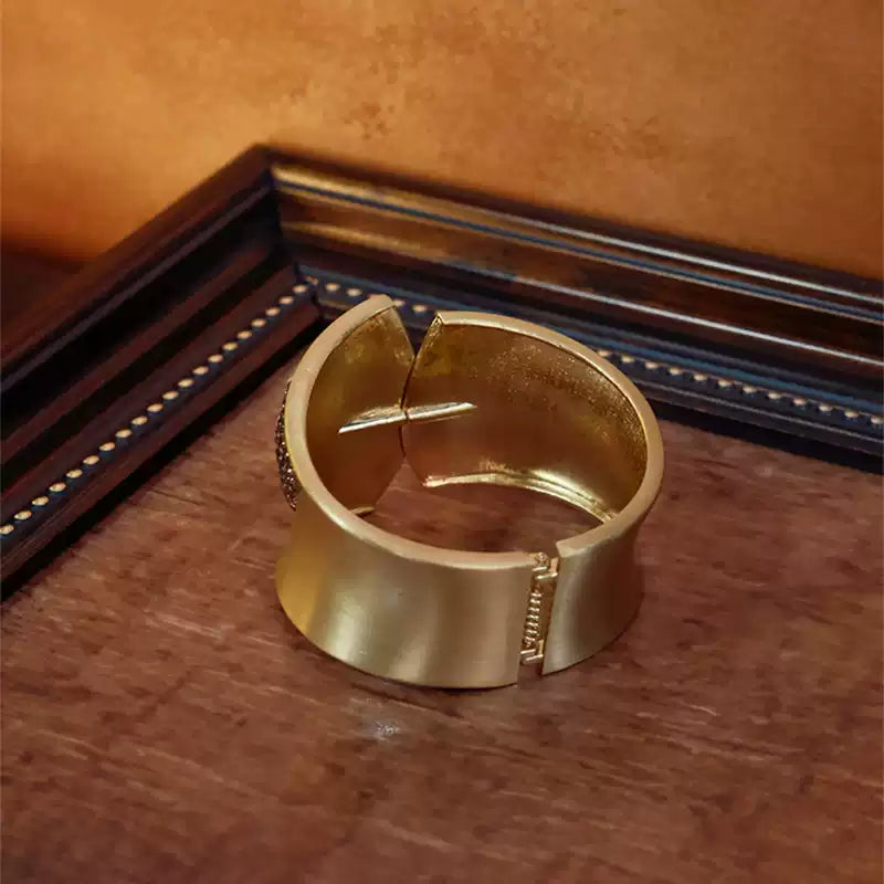 Vintage Wide Pearl Cuff Bracelet | Matte Gold Statement Bangle