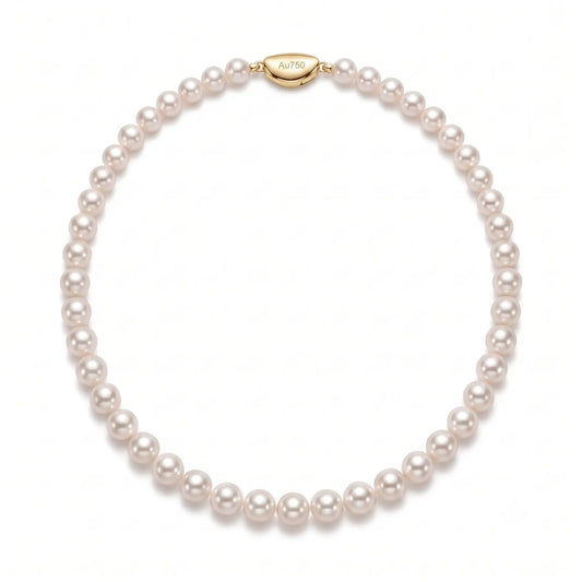 7-7.5mm 18K Gold Pearl Necklace Cultured Freshwater Pearl Choker for Bride Wedding
