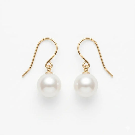 18K Solid Yellow Gold Akoya Natural Pearl Drop Earrings