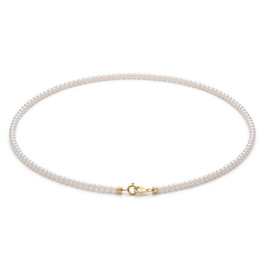 18K Solid Gold Dainty 3-3.5mm Genuine Freshwater Pearl Necklace