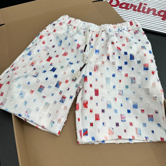 Ripped Color Block Textured Shorts