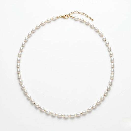 Minimalist White Pearl Bead Chain Necklace - 4-5mm Oval Freshwater Pearl Choker