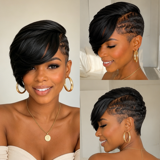 Machine Made Side Part Natural Black Topper