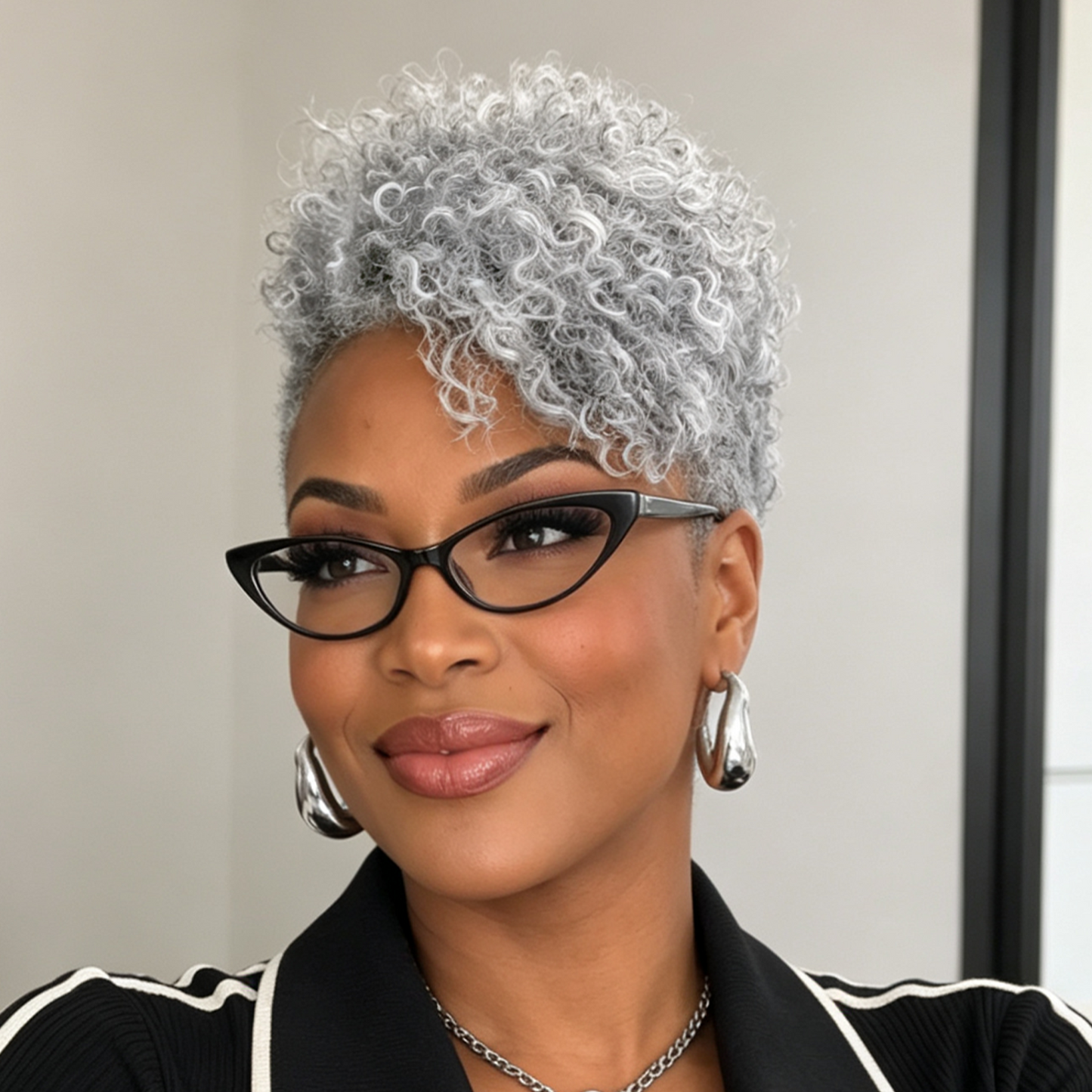 More Salt Than Pepper Grey Kinky Curly Style 100% Human Hair Wig