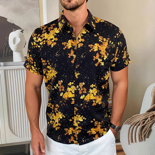 Floral Cluster Star Glitter Print Short Sleeve Shirt