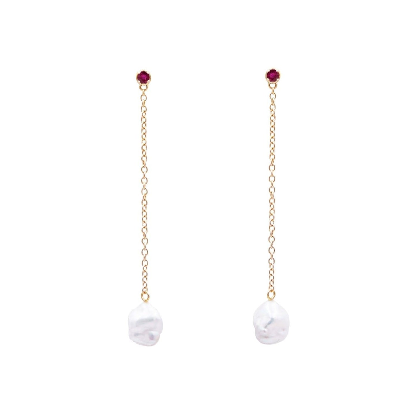 Floating Pearl and Ruby Drop Earrings
