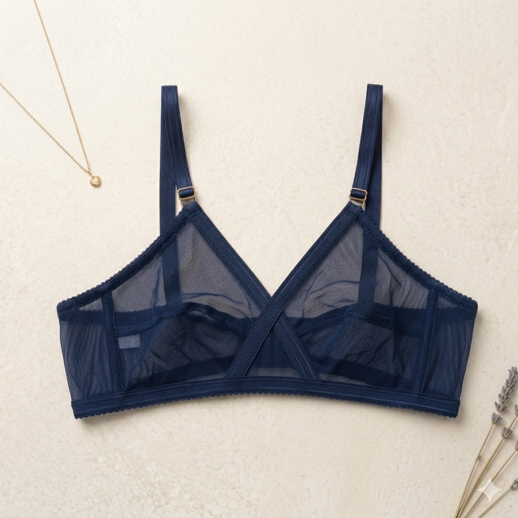 Non-Padded & Non-Wired Cotton Full Cover Full Net Transparent Bra