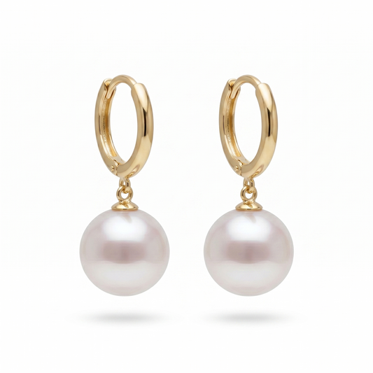 18K Gold Japanese Akoya Pearl Hoop Earrings