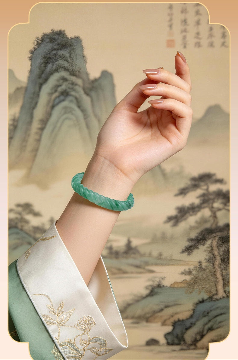 Natural Carved Green Jade Bangle