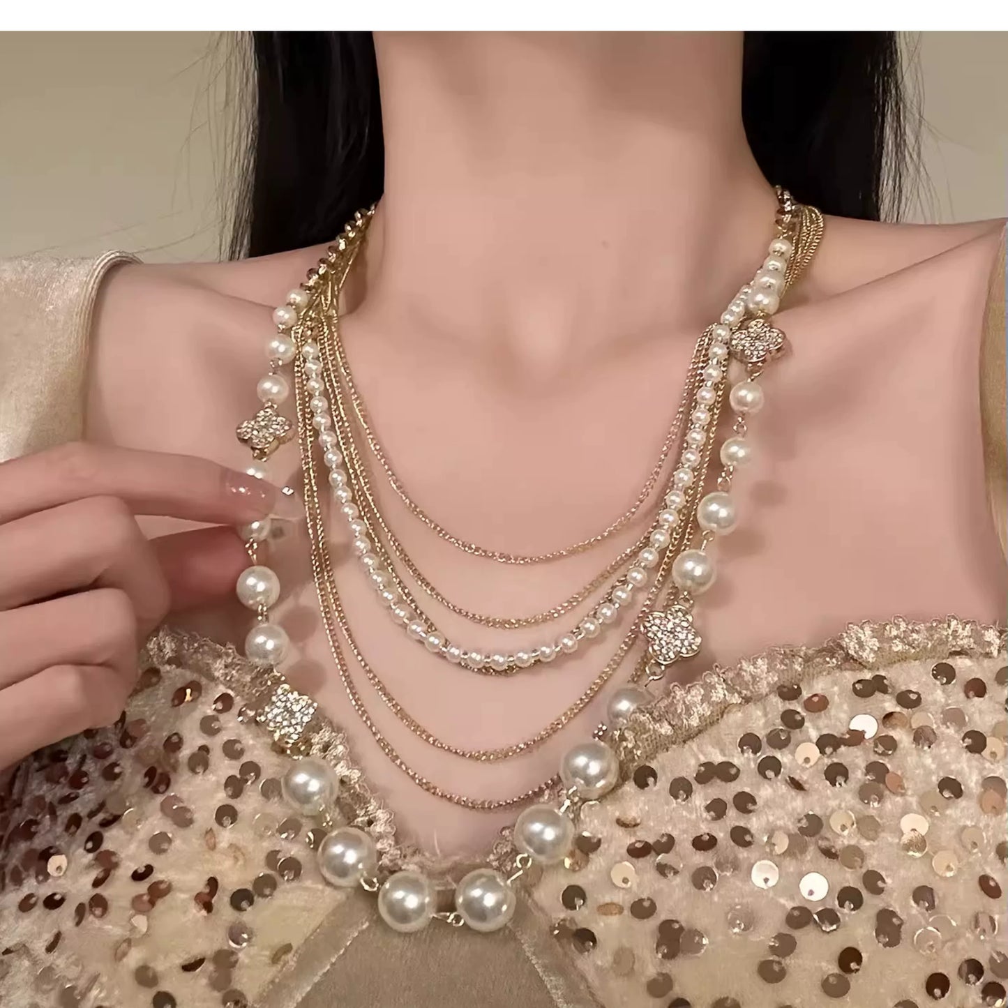 French vintage multi-layered pearl necklace