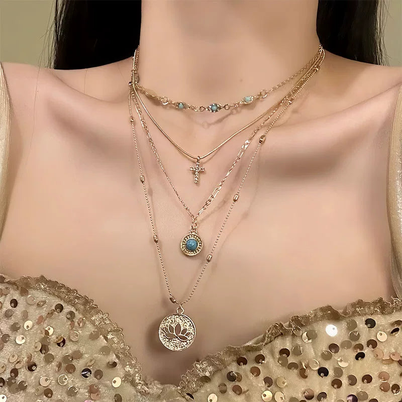 Layered Cut-out Cross Collarbone Necklace