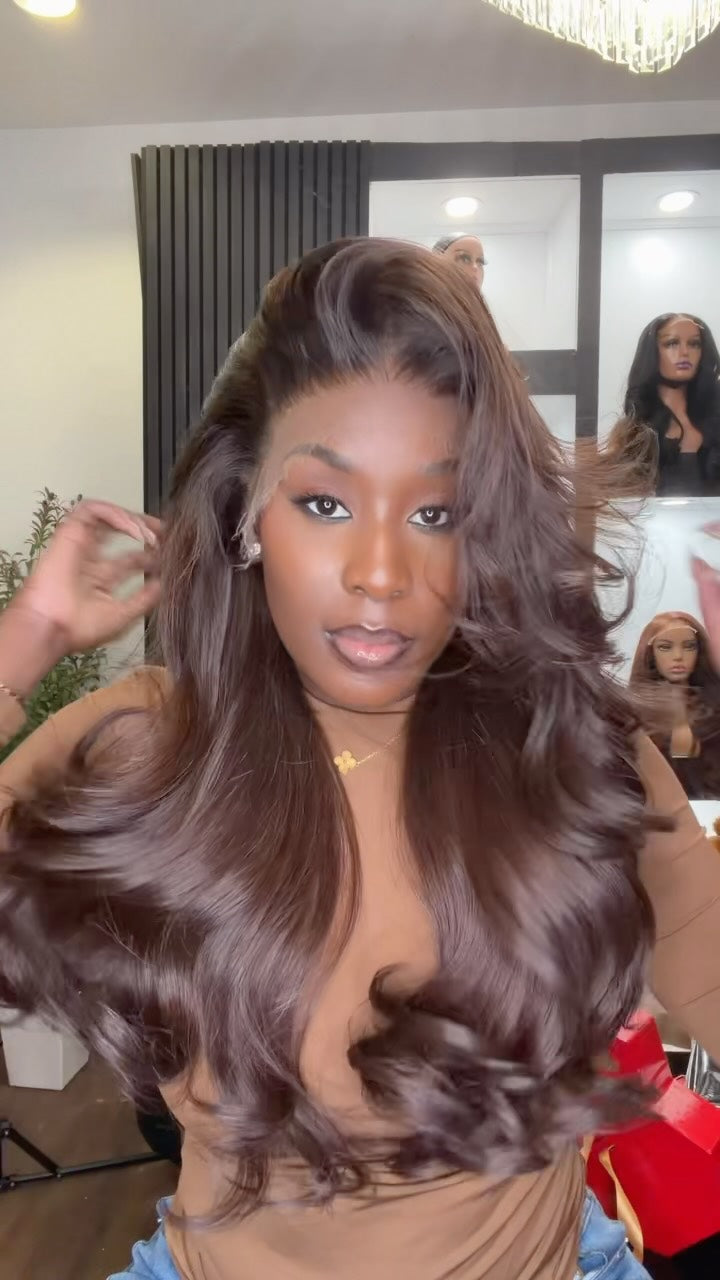 Chocolate brown Glueless HD Closure Wavy wig
