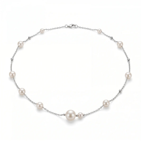 Asymmetric 5-7.5mm Freshwater Station Pearl Choker in 925 Sterling Silver