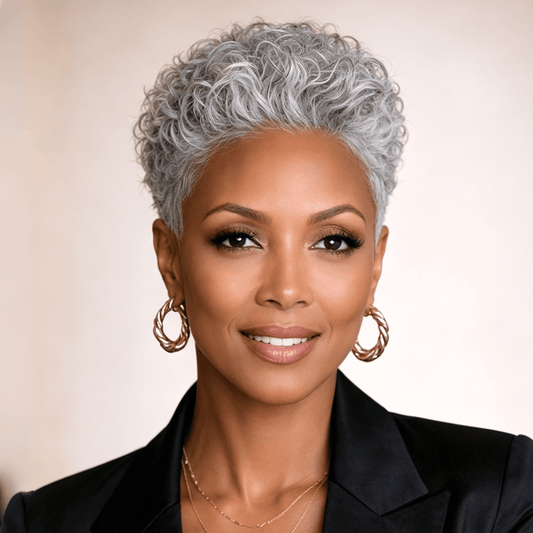 Salt&Pepper Finger Wave Short Cut Frontal Lace Wig-1