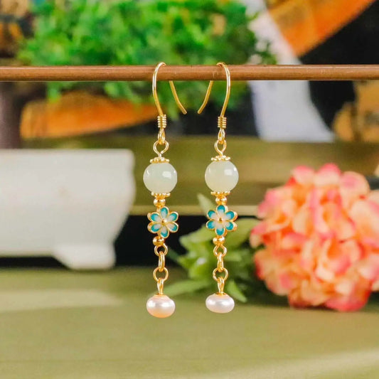 Cloisonné Jade Earrings – Jade Grace Floral Earrings | BodhiBloom