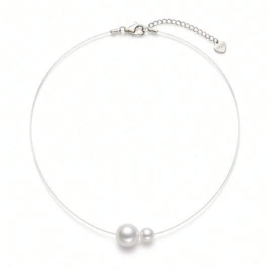 5-7.5mm Freswater Pearl Floating Solitaire Necklace with Invisible Chain