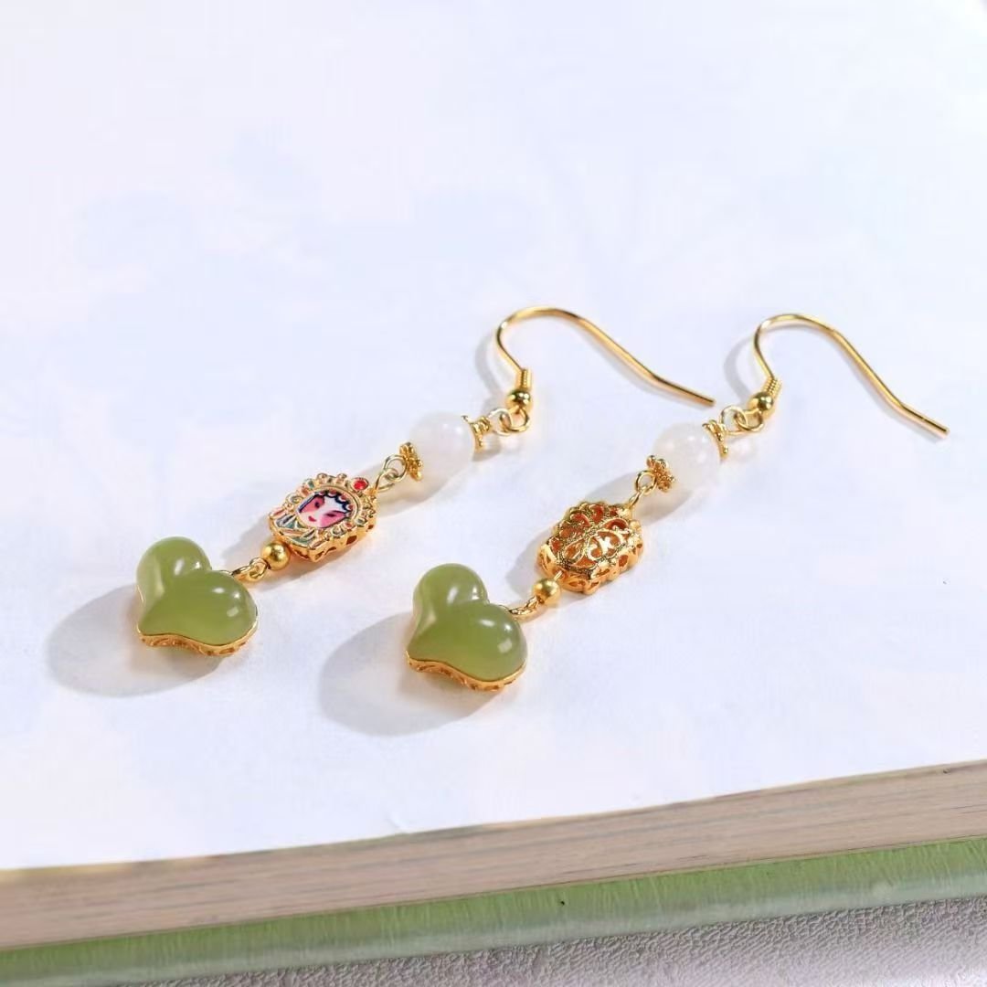 Chinese Opera Huadan Opera White Jade Enamel Earrings