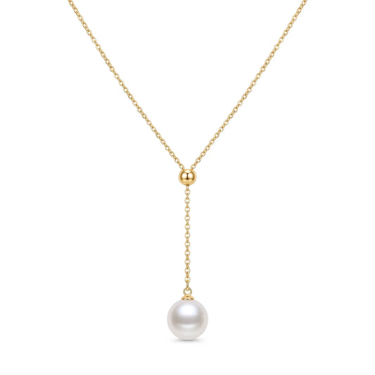 18K Solid Gold (Au750) 9-9.5mm Genuine Freshwater Pearl Y Necklace