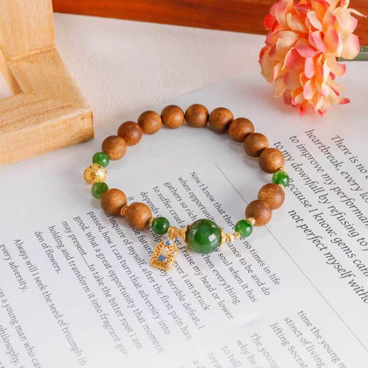 Green Jade Bracelet Great Fortune Agarwood & Cloisonné “Da Ji” Edition