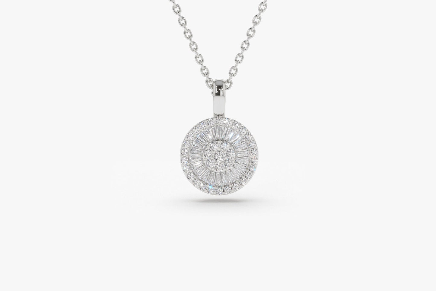 Baguette Diamond Disc Cluster Necklace