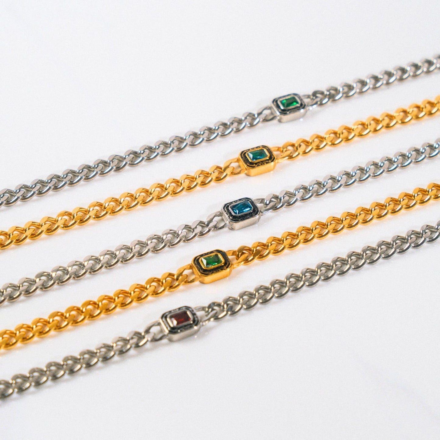 Green Emerald Styled Gold Chain Necklace