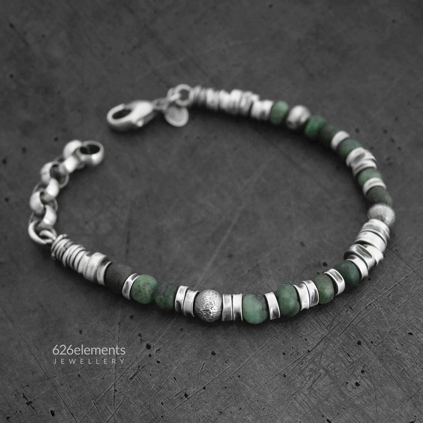 Natural Deep Forest Green GemstonesEmerald Sterling Silver Men's Bracelet