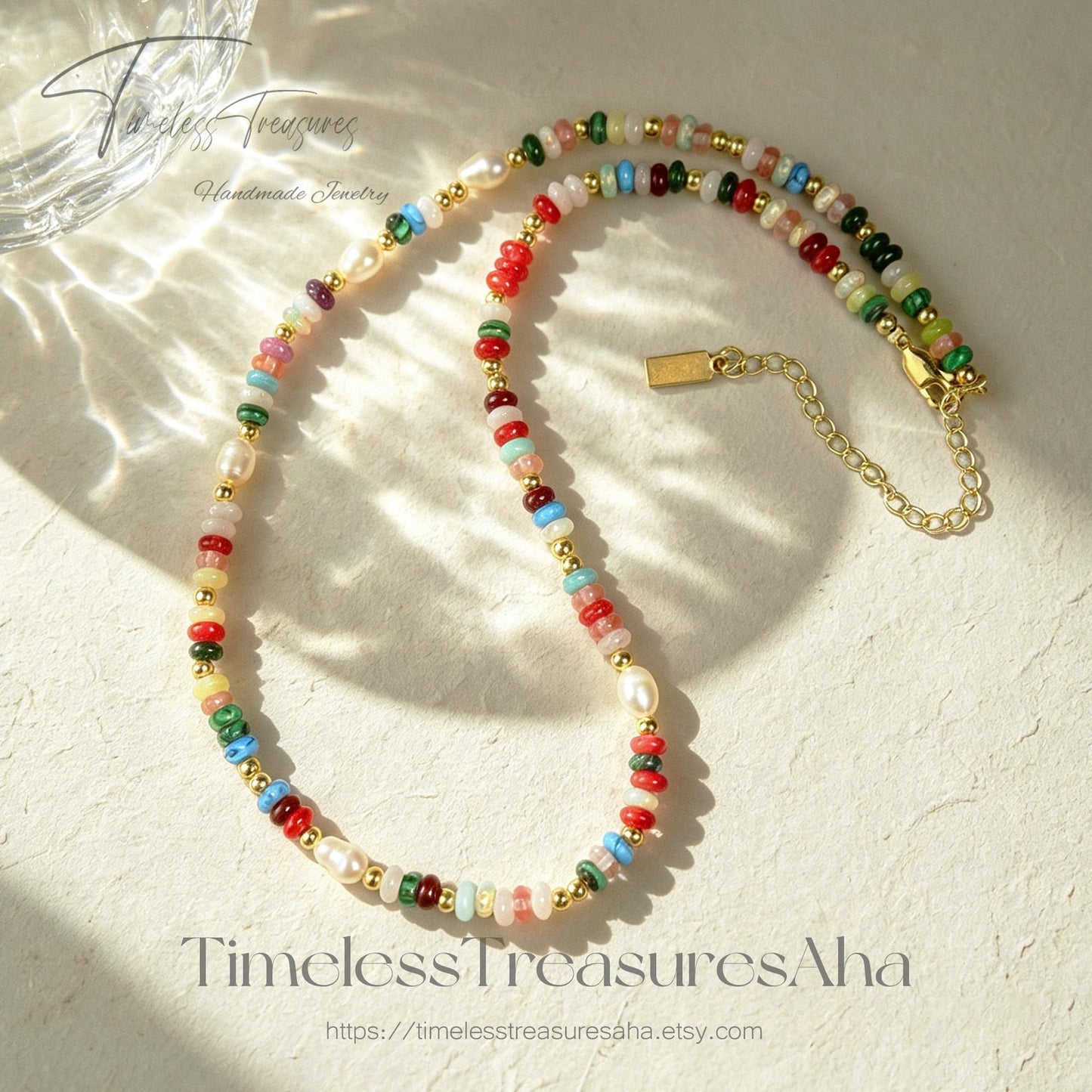 Handmade Colorful Crystal & Freshwater Pearl Beaded Necklace