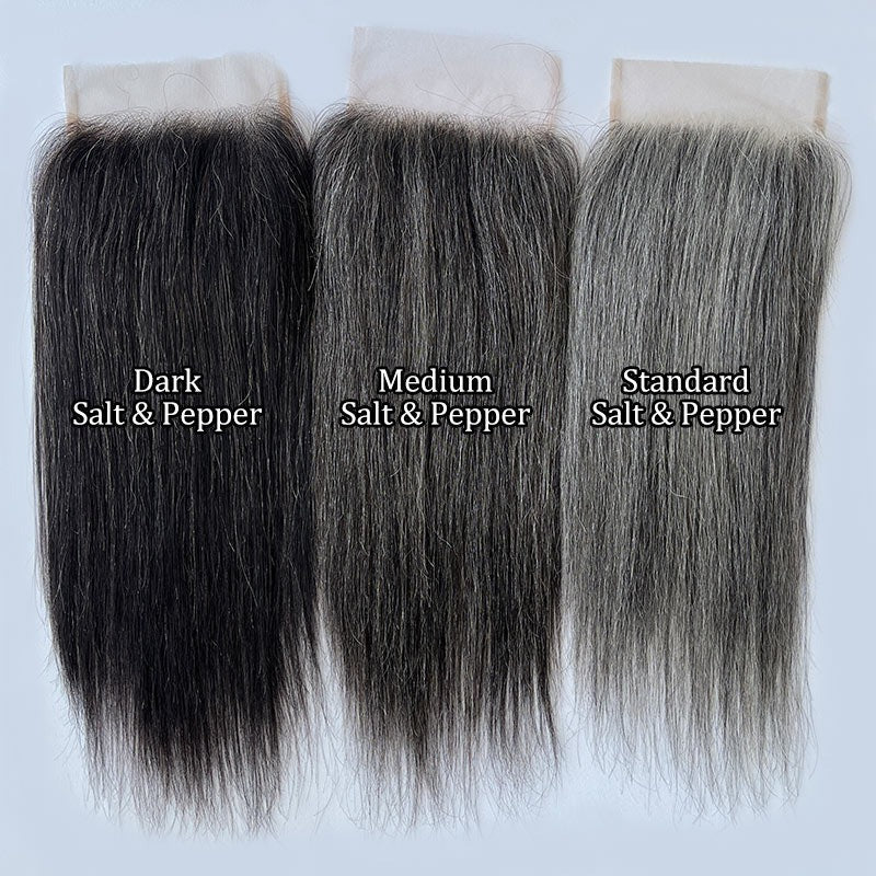 Salt and Pepper 5"x5" Swiss Lace Toppers with Clips Hair Piece Straight Human Hair