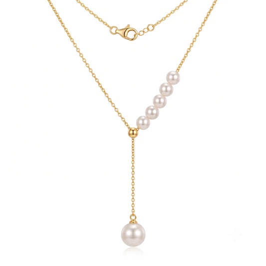 18K Gold Japanese Akoya Pearl Necklace, 3.5mm-7.5mm Genuine White Pearls