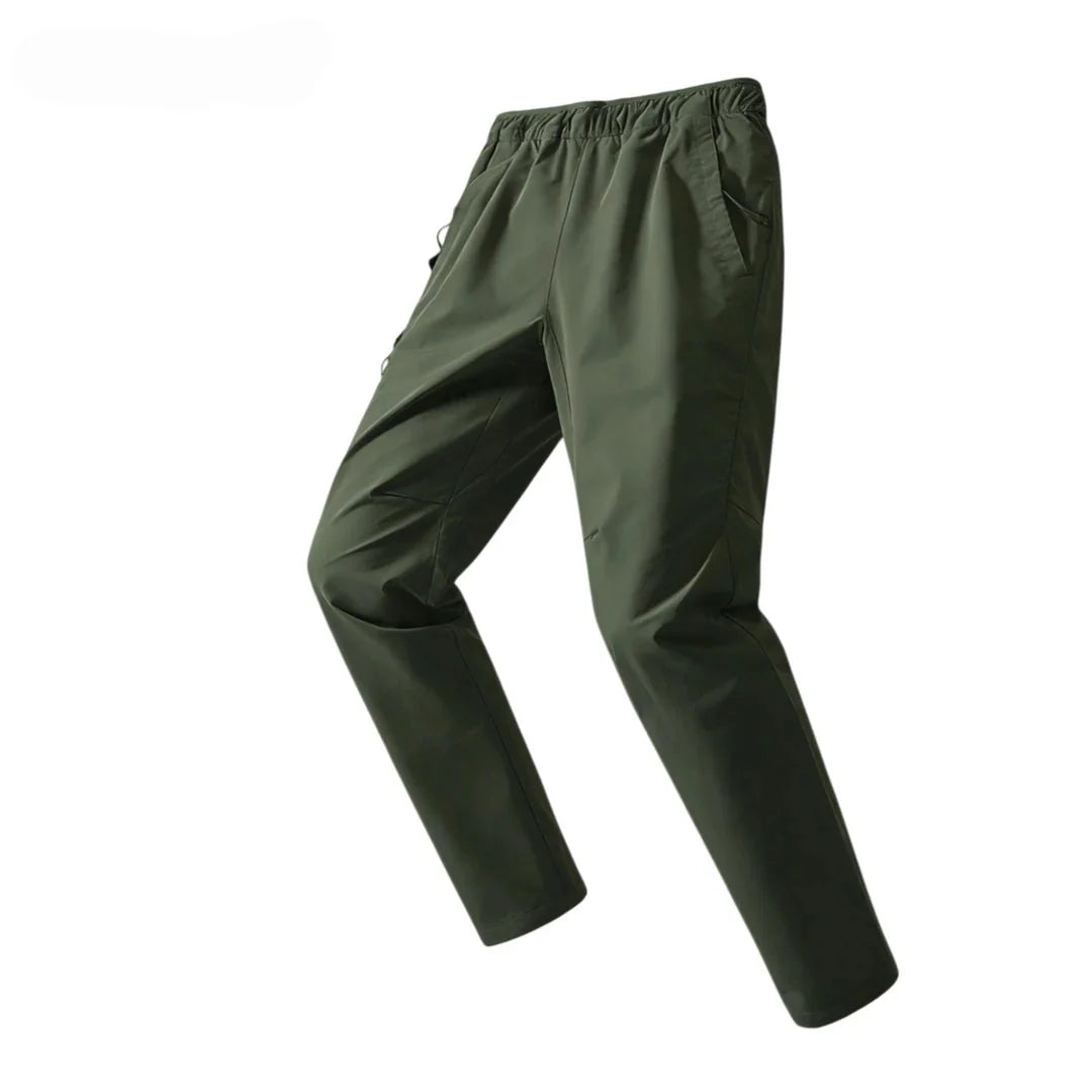 Outdoor rugged soft-shell trousers—straight-leg casual style with articulated tailoring