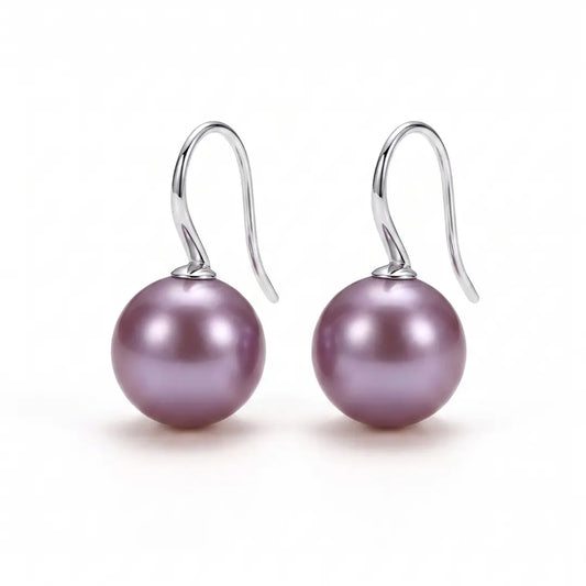 Lavender Edison Pearl Drop Earrings in 18K White Gold Plated Silver