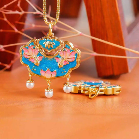 Lotus Goldfish Luck Lock Pendant