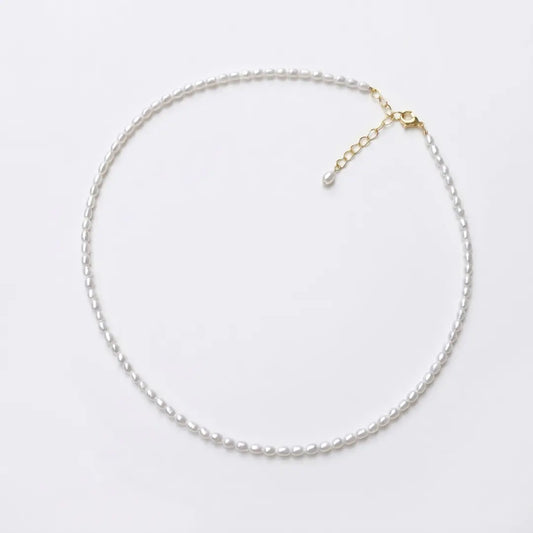 Minimalist 2-3mm Tiny Rice Real Freshwater Pearl Necklace for Women
