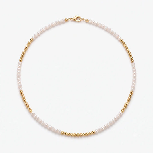 Vintage 2-2.5mm Seed Pearl Necklace, Dainty Gold Tone Mini Pearl Choker