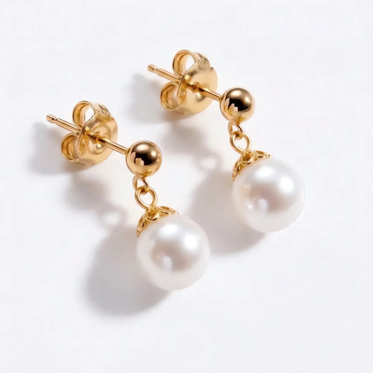 18K Gold Bead and Akoya Pearl Drop Earrings
