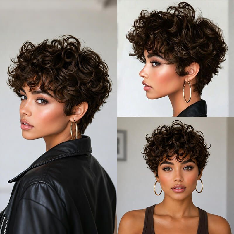 3 Seconds Wear Pixie Cut Wig Human Hair Glueless Short Curly Wig Pre Plucked for Black Women