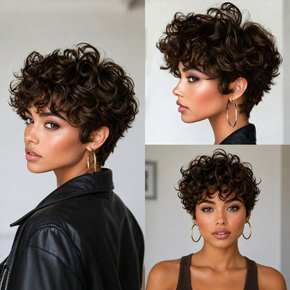 3 Seconds Wear Pixie Cut Wig Human Hair Glueless Short Curly Wig Pre Plucked for Black Women