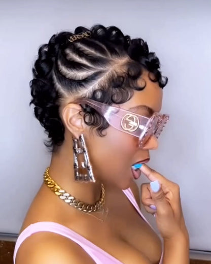 Pixie wig curly Black 100% human hair Glueless