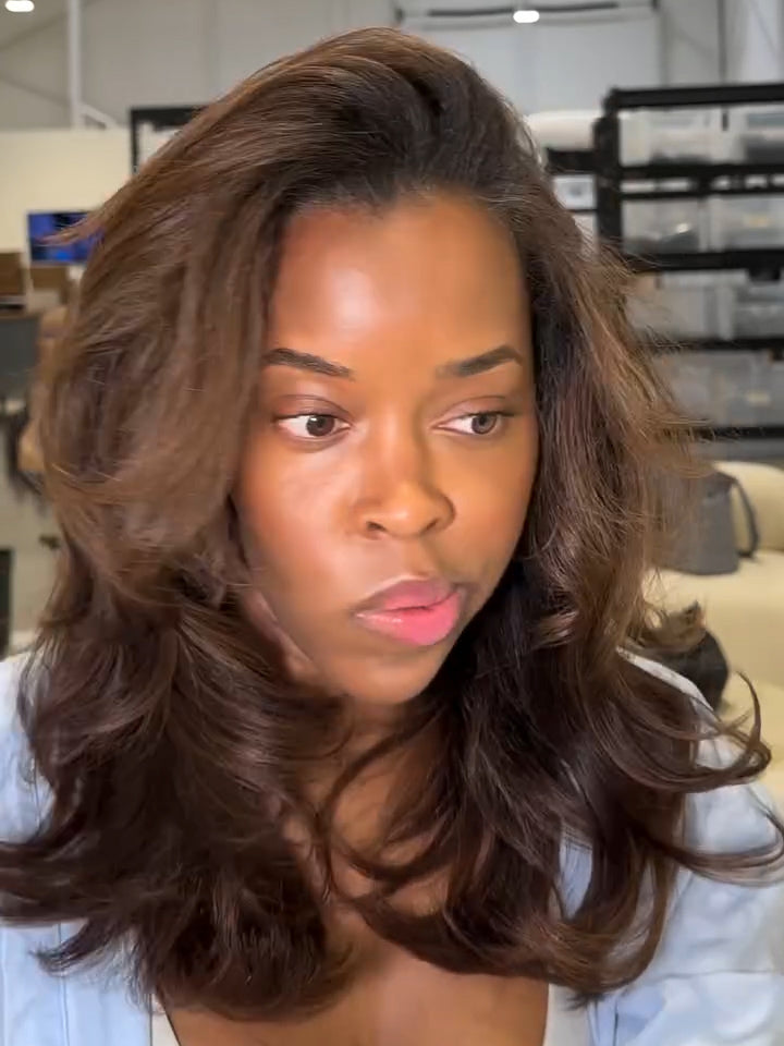 16” Kinky Straight Half Wig Brown