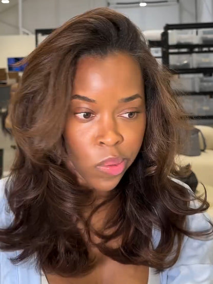16” Kinky Straight Half Wig Brown
