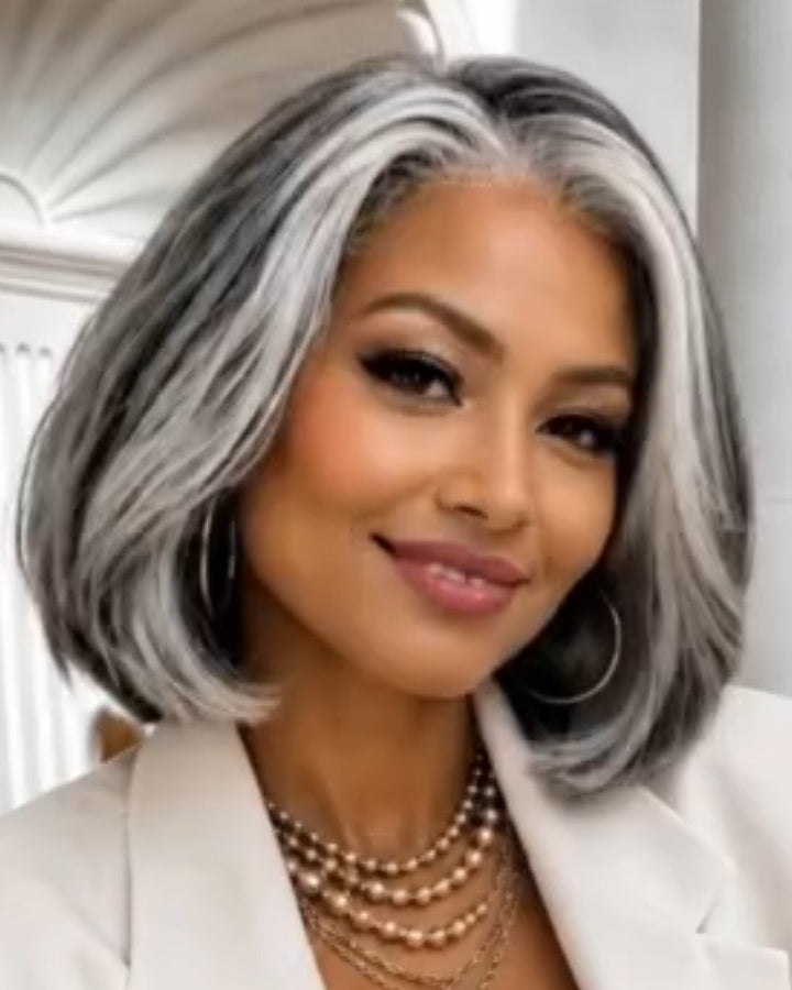 5x5 Closure Salt & Pepper More Salt Highlight Front Glueless Straight Wig