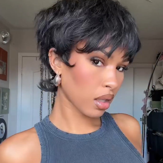 Short Curly Pixie Human Hair Beginner Friendly Wig