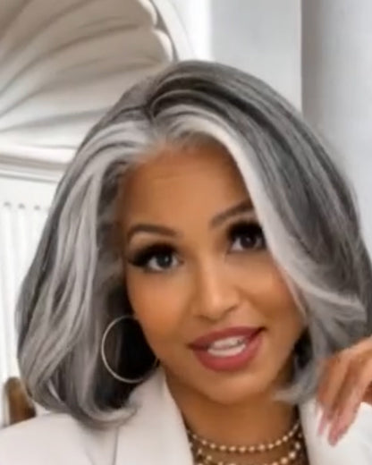 5x5 Closure Salt & Pepper More Salt Highlight Front Glueless Straight Wig