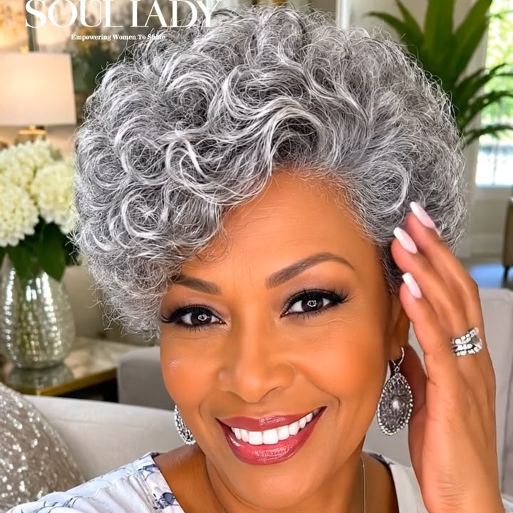 Salt & Pepper Short Curly Pixie Wig