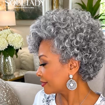 Salt & Pepper Short Curly Pixie Wig