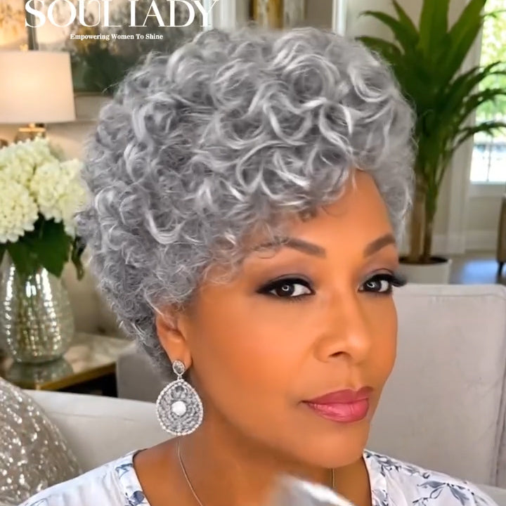 Salt & Pepper Short Curly Pixie Wig