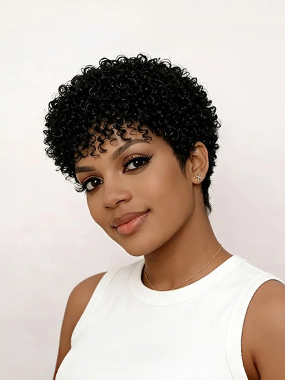 180% Density 6inch Women's Afro Kinky Curly Pixie Cut Wig, Glueless Rose Net Cap, Perfect for Daily Wear, Carnival, Holidays