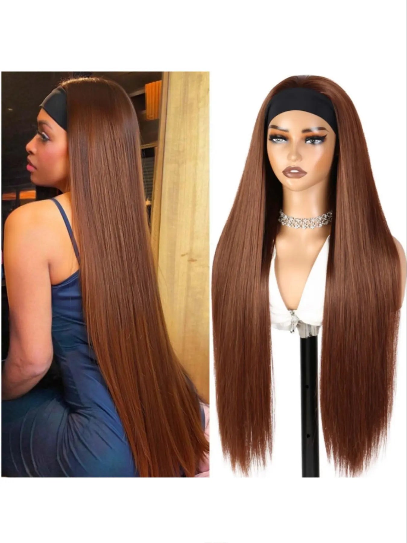32 Inch Super Long Glueless Headband Half Wig for Women, Daily Wear Wig, Synthetic Wigs, Synthetic Straight Hair, Heat Resistant Fiber, Suitable for Daily & Party Use